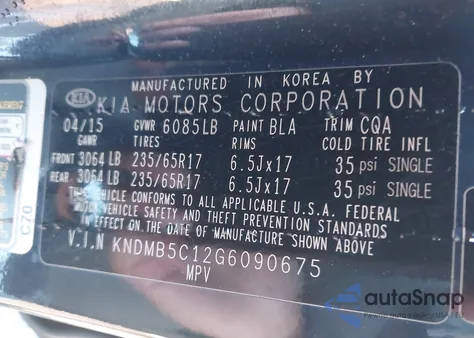 2016 Kia Sedona Lx z USA, uszkodzony, nr VIN KNDMB5C12G6090675